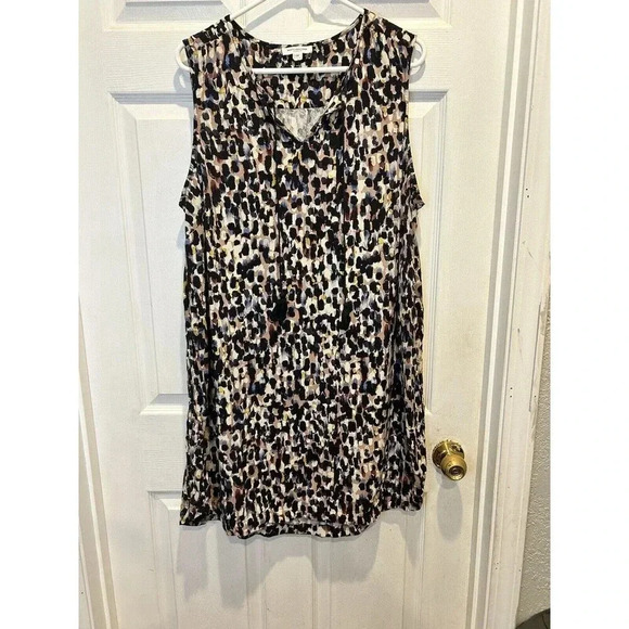 Beach Lunch‎ Lounge Shift 1X Animal Print vneck Sleeveless Tie at Neck Dress - Picture 1 of 7